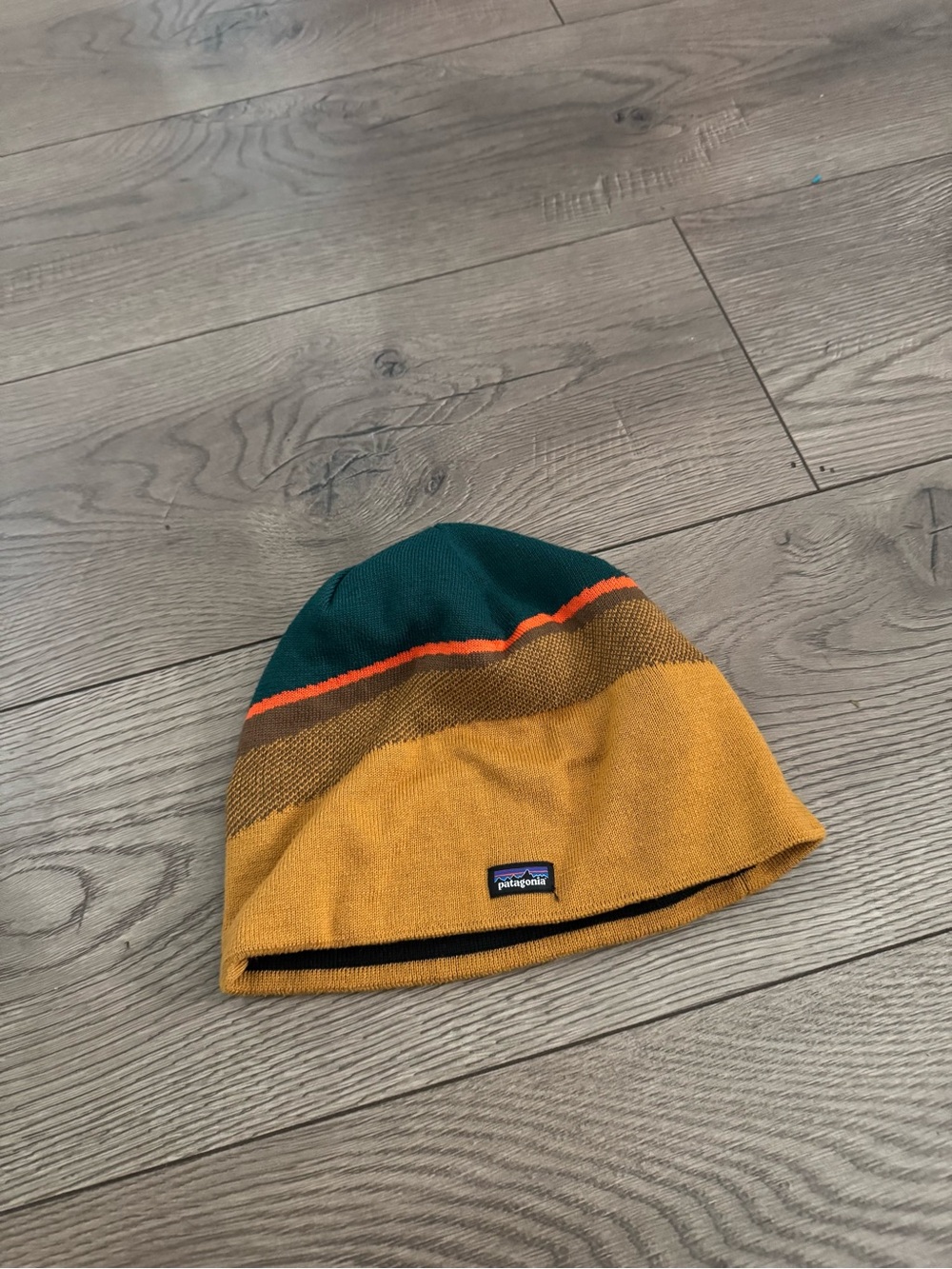 Patagonia Kids Mustard, Green & Orange Striped Beanie Boys